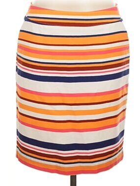 Merona Women's Size 2 Pencil Skirt White Orange Pink Blue Stripes Stretch Cotton